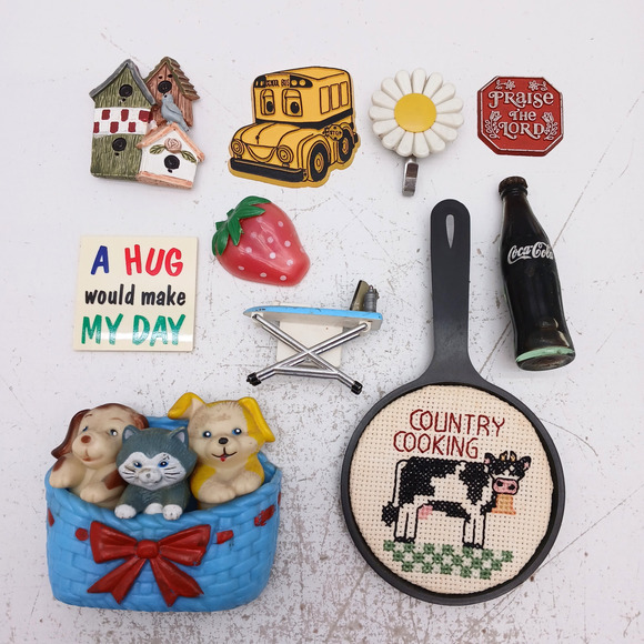 Vintage Country Kitchen Animals Bus Cola Flower Refrigerator Magnets Set of 10 - Picture 1 of 7